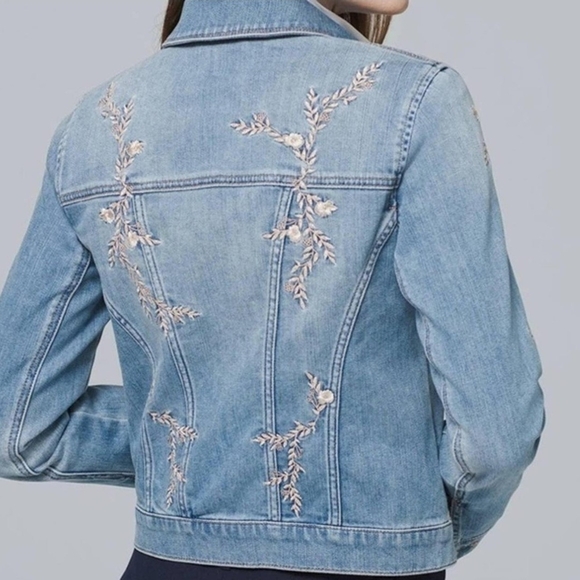 White House Black Market Embroidered Denim Jacket With Floral Pattern - Picture 2 of 7